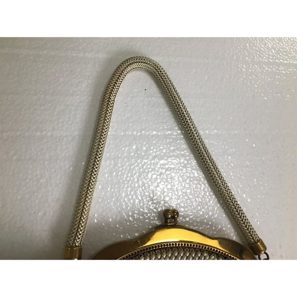 Vintage Whiting & Davis Mesh Purse kiss lock handbag USA White Cream - Picture 4 of 7